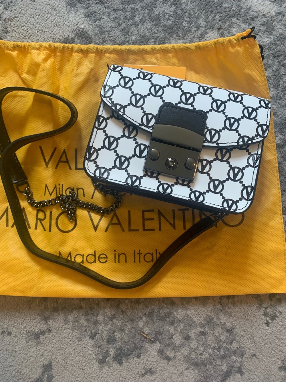 Mario Valentino White and Black Logo Mini Crossbody Bag